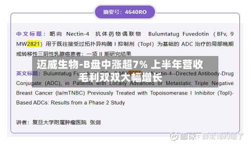 迈威生物-B盘中涨超7% 上半年营收毛利双双大幅增长-第3张图片